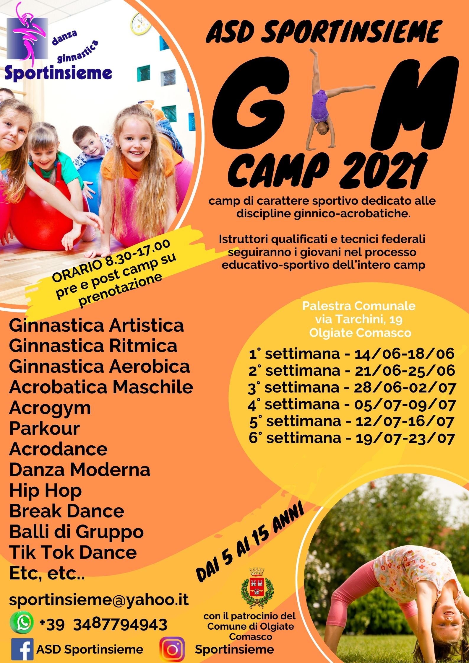 Gym camp estivo di carattere sportivo dedicato a tutte le discipline ginnico-acrobatiche ed artistiche dell'Asd Sportinsieme